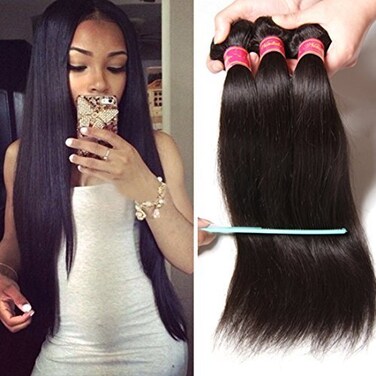 Nadula Hair 12A Brazilian Straight Virgin Human Hair 3 Bundles, 100% Unprocessed Virgin Remy Silky Straight Human Hair Weave Extension for Black Women Natural Color (16 18 20)