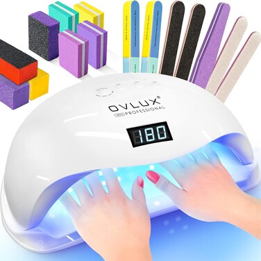 OVLUX UV LED Nail Lamp 180W, Professional Nail Dryer Machine, Best Gel UV LED Nail Lamp for Fingernail &amp; Toenail Gel Based Polishes &ndash; Nail Curing Light with 57 pcs LEDs, 4 Timer Settings