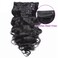 Wavy Clip ins Hair Extensions Human Hair, 18" Natural Black Body Wave Clip in Remy Human Hair Extensions for Women