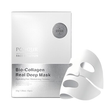 5PCS Bio-Collagen Real Deep Mask, Hydrating Overnight Hydrogel Mask, Anti-Aging,Pore Minimizing, Firming,Absorbs dirt deep inside face.