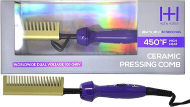 Hot &amp; Hotter - Ceramic Electrical Pressing Comb - Purple &amp; Gold - Up to (450) - (360) Swivel Cord - Worldwide Dual Voltage