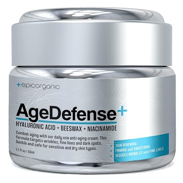 Epic Organic Age Defense   Men's Face Moisturizer   Anti-Aging Cream with Hyaluronic Acid, Collagen   Day and Night Facial Skin Care   Anti Wrinkle Face Cream   1.7 oz