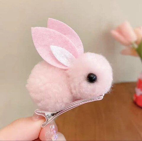 Plush Bunny Hair Clips, Cute Rabbit Hair Claws for Women, Girls - Mini Hairpins for Thin Hair, Easter Hairpin Set