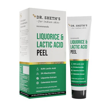 Dr. Sheth's Liquorice &amp; 8.8% Lactic Acid (AHA) Chemical Peel With 2% Niacinamide, Calendula Extract, AHA Peeling Solution For Face, Chemical Exfoliator For Unisex, 30g