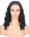Black Wavy Headband Wig For Black Women Curly Half Wigs With Headband Attached Synthetic Wrap Wigs Turban Wigs For Women(Black)