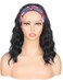 Black Wavy Headband Wig For Black Women Curly Half Wigs With Headband Attached Synthetic Wrap Wigs Turban Wigs For Women(Black)