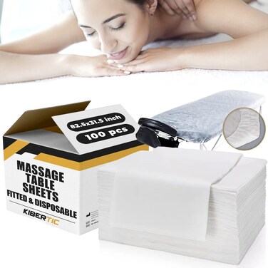 100 PCS Disposable Fitted Sheets for Massage Table, 82.5 x 31.5 inch Disposable Bed Sheets Adjustables, Massage Sheets, White Disposable Massage Table Sheets, Hotel, Beauty Salon