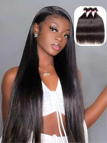 UNice Hair Brazilian Straight Hair 3 Bundles Hair Weft 100% Unprocessed Virgin Human Hair Extensions Weave Natural Color (10 12 14inch)