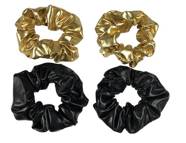 4 Pack Black and Gold PU Leather Hair Scrunchies Scrunchy Bobbles Elastic Hair Bands Ties Hair Accessories Wrist Band Cosplay Show for Women Girls