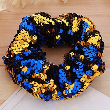 2 Pack Sequins Hair Scrunchies Rich Tones Scrunchy Bobbles Elastic Hair Bands Ties Hair Accessories for Women Girls (Blue)