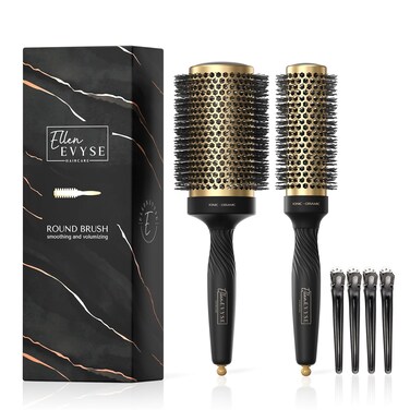 2 in 1 Ceramic Round Brush for Blow Drying,Thermal Ceramic Hairbrush for Hair Styling, Anti-static Bristles, Enhance Texture Volume, for Women &amp; Men,with 4 Hair Clips (2.1 Inch&amp;1.3 Inch)