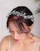 Denifery Silver Wedding Headband Green Crystal Hair Vine Rhinestone Headpieces Crystals Pearls Bride Headband Bridal Hair Accessories for Women and Girls