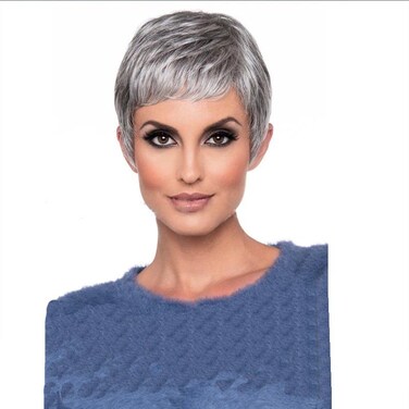 Gray Wigs for Women, Puffy Natural Grey Pixie Cut Wig with Bangs, Heat-Resistant Fiber, Not Easy To Deform, Brown Short Wig, Suitable for Daily Use of Middle-Aged and Elderly Women