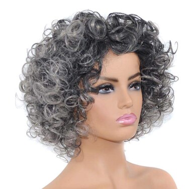 Gray Wigs for Women, Puffy Natural Grey Curly Wig with Bangs, Heat-Resistant Fiber Deep Wave Short Wig Daily Use for Middle-Aged and Elderly Women