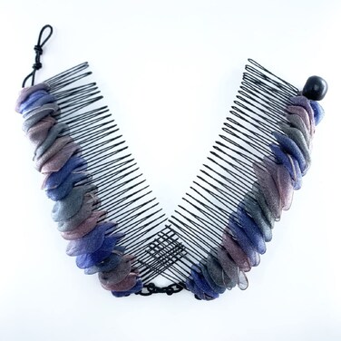 Large Stretch Banana Clip for Natural Curly, Wavy, Frizzy &amp; Coily Hair - Sturdy Hold with No Damage or Creases - Make Comfy Protective Low Manipulation Hairstyles (Storm Blue with Bead Closure)