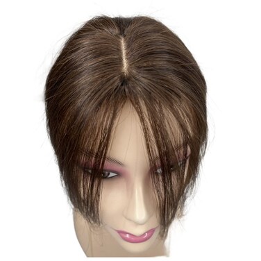 Anemone Human Hair Topper Clip in Hair Bangs for Women 10 inches Mid Part Straight Wiglets Hairpieces Toupee for Mild Hair Loss Volume Extensions (Light Brown)