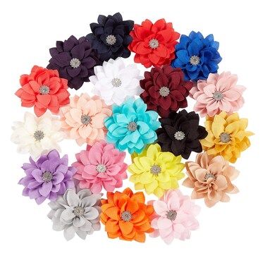 inSowni 20 Pack Large Chiffon Flower Alligator Hair Clips Big Fabric Lotus Flower Hair Barrettes with Rhinestone Clothes Brooch Pins Floral Bows Accessories for Baby Girls Toddlers Kids Teens Women