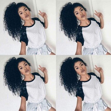 3B 3C Kinky Curly Human Hair Ponytails Extensions Curly Ponytail Hair Piece Wrap Drawstring Puff Ponytail Hairpieces For African American Top Closure Clip Ins 20inch