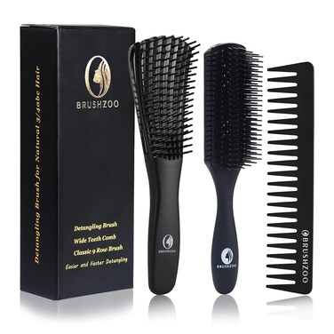 Detangler Brush for Curly Hair, Hair Brushes for Women Men or Kids Black Natural Hair, Detangling Brush for Natural 3/4abc Wet Dry Hair (Black)
