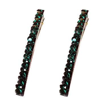 2Pcs Shiny Rhinestone Diamond Hair Barrette Clip Hair Pin Hair Clip Bobby Pins Duckbill Alligator Clip Pin Hair Accessories for Women Girls，Clips and Barrettes Hair Accessories（Green）