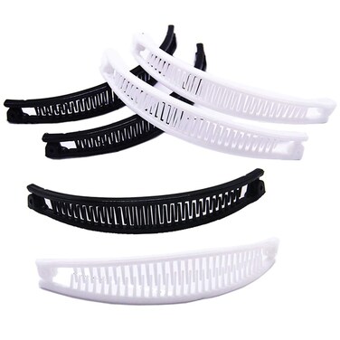 6 Pieces Classic Clincher Comb Interlocking Banana Combs Hair Clip Banana Clips Hair Combs Banana Hair Clip Claw Comb Grips Clamp Hair Accessories, Black and White