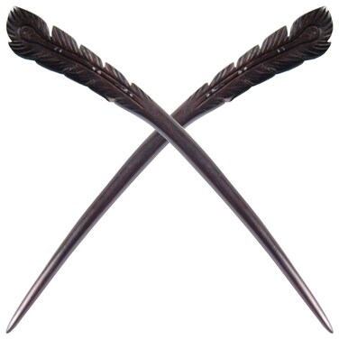 Fashion &amp; Lifestyle 2 Count Handmade Ebony Wood Carved Hair Decor Sticks Shawl Pins Picks Pics Forks for Women Girls Hair Updo Making Accessory 7",Phoenix Feather