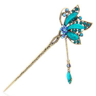 YOY Fashion Long Hair Decor Chinese Traditional Style Women Girls Hair Stick Hairpin Hair Making Accessory with Butterfly,Peacock Blue