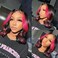 Hot Pink BOB Lace Front Wigs Human Hair Skunk Stripe 13X4 HD Transparent Lace Red BOB Wigs Blunt Cut Wavy Peekaboo Bob for Women Pre Plucked Bleached Knots 150% Density