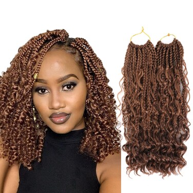 Ayana 12 Inch Crochet Box Braids Curly Ends Bohomian Crochet Braids Box Braids 3X Goddess Box Braids Crochet Hair Synthetic Crochet Braids Hair Extensions(12 Inch-8Pack, 30#)