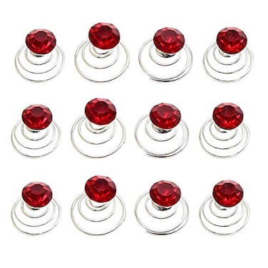 canjoyn 24 Pcs Bridal Gem Spin Hair Pins Swirl Hair Twists Coils Wedding Spiral Twist Hairpins Shiny Rhinestone Crystal Twisters Metal Spiral Updo Prom (Red)