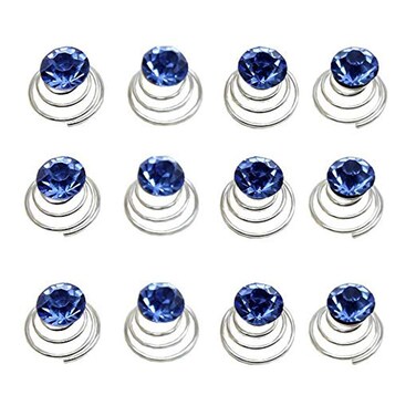 canjoyn 24 Pcs Bridal Gem Spin Hair Pins Swirl Hair Twists Coils Wedding Spiral Twist Hairpins Shiny Rhinestone Crystal Twisters Metal Spiral Updo Prom (Blue)
