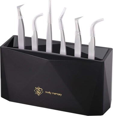 Pretty memory Tweezer Holder 6 Holes Lash Tweezer Holder for Eyelash Extensions Tweezer Stand for Eyelashes Extension Supplies Lash Accessories Tools, Black