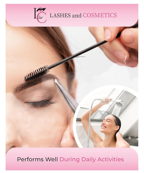 Lash Eyebrow Extensions Kit with 1 x Trays of Mink False Eyebrows in Black Comes on Mixed Length Trays 5-8 Mm Mix, Eyebrow Extension Glue Clear &amp; Extension Tweezers (Black, Pink Tweezer)