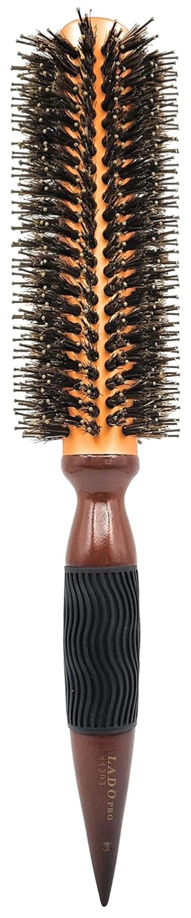 Long Gold Barrel Double Nylon &amp; Boar Bristle Round Wood Hair Brush (Large, 2 1/4 inch)