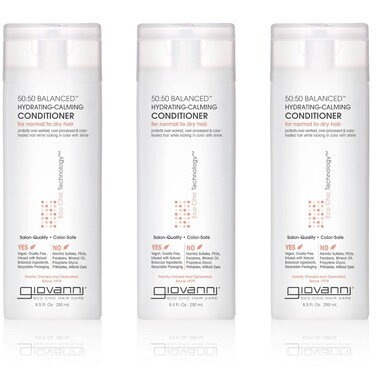 GIOVANNI Eco Chic 50:50 Balanced Hydrating Calming Conditioner - Leaves pH Balanced for Over-Processed Hair, Lauryl &amp; Laureth Sulfate Free, Color Safe - 8.5 oz (Pack of 3)