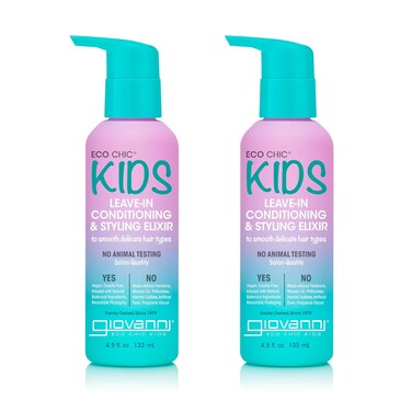 GIOVANNI Eco Chic KIDs Leave-In Conditioning &amp; Styling Elixir - Kids Leave In Conditioner, Leave In Conditioner For Kids, For Smooth Delicate Hair Types, Salon Quality, Vegan - 4.5 Fl Oz (Pack of 2)