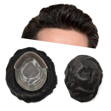 Hair Systems for Men Toupee Male Hairpieces Human Hair Replacement Lace Front Mens Hair Pieces 8X10" Human Hair Pieces,1B# Natural Black