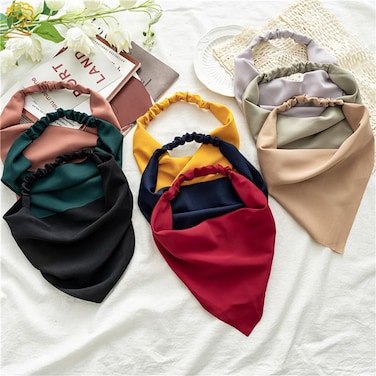 Hair Scarf Headband for Women Hair Bandana Headscarves Triangle Elastic Headbands Bulk Chiffon Kerchief Hairband Non Slip Solid Color (9pcs)