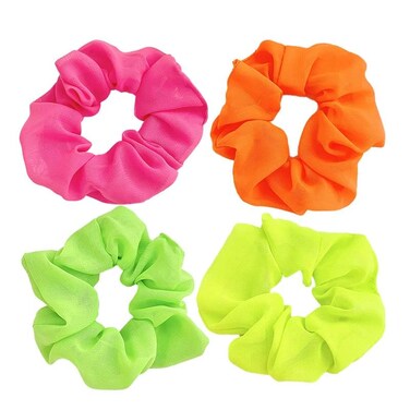 4Pcs Neon Scrunchies for 80s Party - Soft Elastic Hair Bands, Solid Colors, Neon Hair Ties &amp; Ponytail Holders for Women &amp; Girls