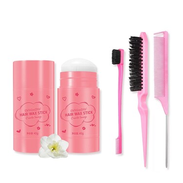Hair Wax Stick &amp; Hair Styling Combs Set 4 Pcs,Moisturizing Non-Greasy Hair Styling Wax Stick for Edge Control on Wigs And Hair,Lightweight Hair Slick Balm Stick for Flyaways Edge Frizz Hair