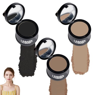 3 Pcs Root Touch Up Hair Powder Set,Quickly Cover Up Hairline Powder,Waterproof Hairline Shadow Powder for Women &amp; Men,Hair Powder with Soft Puff(Dark Curry + Light Curry + Black)