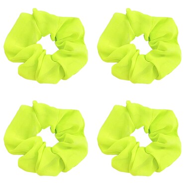 4Pcs Neon Hair Scrunchies, 80s Hair Accessories - Soft Elastic Hair Bands, Hair Ties &amp; Ponytail Holders for Women and Girls (Yellow)