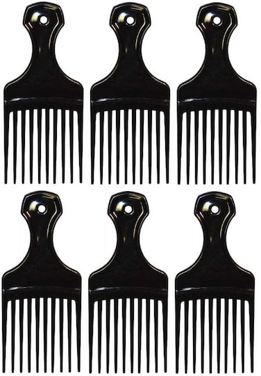 Comfort Plastic Mini Comb &amp; Lift Hair Pick (Pack of 6) Black