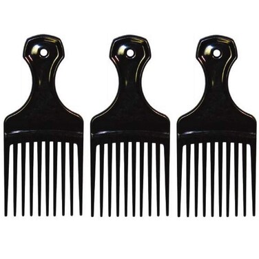 Comfort Axis Plastic Mini Comb and Lift Hair Pick, 3 Pack, Black