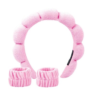 Skincare Headband, Skincare Bubble, Bubble Skincare Headband, Bubble Skincare Set, SPA Headband for Washing Face Bubble Headband Skincare Headband Hair Band SPA Headband and Wristbands Set Pink