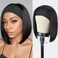 Bob Headband Wigs For Black Women Human Hair Glueless Wig Short Straight Bob Wigs Ready to Go Human Hair for Black Women Natural Color 12 Inch 180% Density（1B,12 Inch）