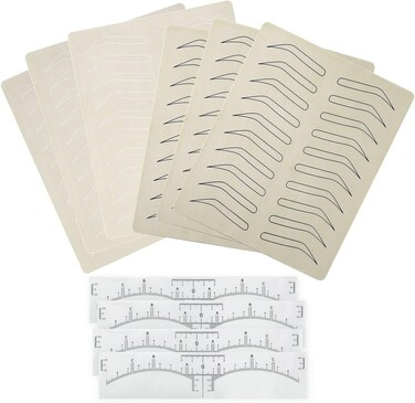 Tattoo Practice Skin Kit,6 Pieces Eyebrow Latex Microblading Practice Fake Skin Sheet with 4pcs Eyebrow Ruler,No Ink Needed Double Sided for Tattoo Supplies