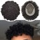 Afro Toupee For Black Man Hair Unit For American African Black Men Hair Unit Brazilian Human Hair Afro Toupee For Black Men Wave HairPieces Real Human Hair Units (8X10, #1B OFF BLACK-6MM Wave)