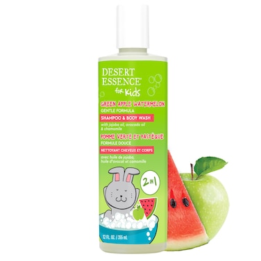 Desert Essence Kids 2-in-1 Shampoo &amp; Body Wash 12.0 fl oz - Vegan, Gluten-Free. Cruelty-Free - Leaves Hair &amp; Skin Nourished - Gentle Formula (Green Apple)