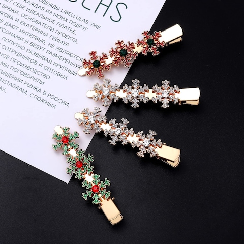 Christmas Snowflake Hair Clips Crystal Winter Snowflake Flower Alligator Hairpin Hair Accessories for Women Girls Holiday Parties Gift Multicolor